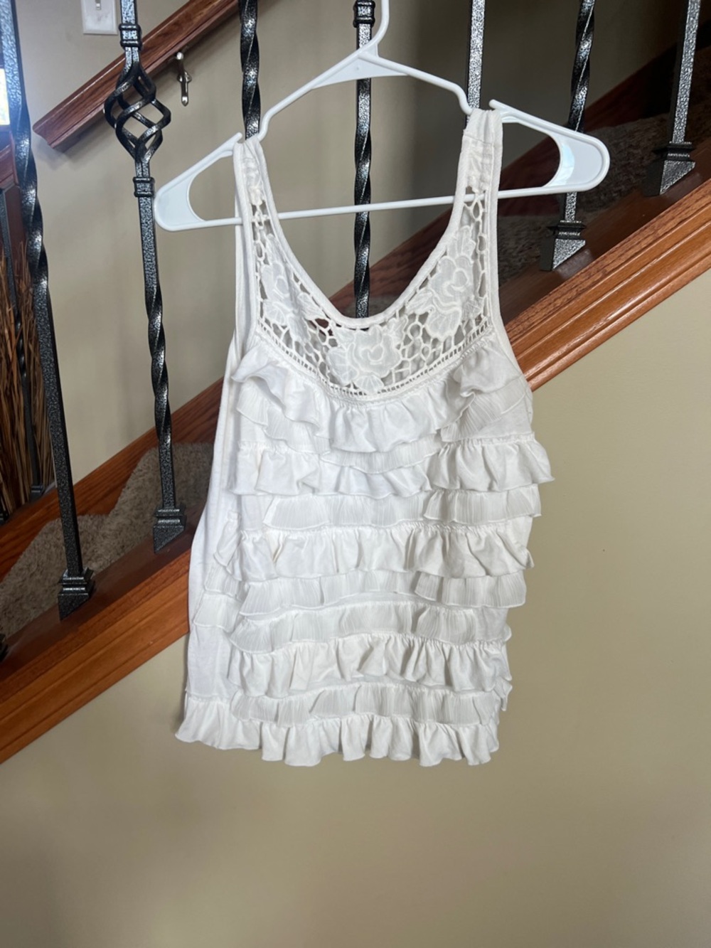 Gilly Hicks White Ruffle Tank with Crochet Yoke